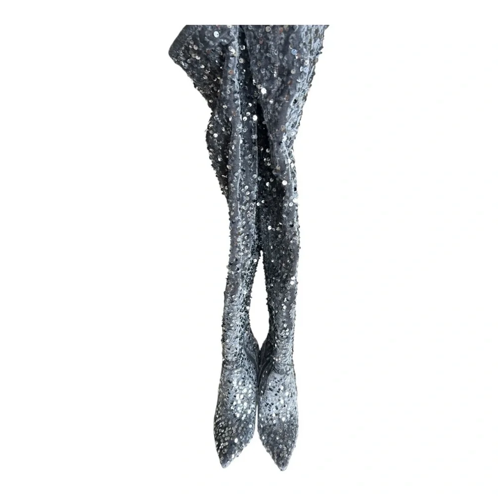 Steve Madden Vivee Silver Sequined Evening Over The Knee-High Boots Size 5M